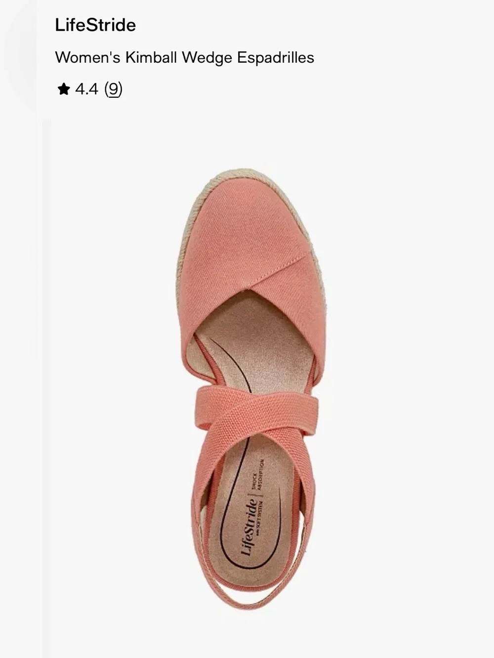 NWOT LifeStride Women's Kimball Wedge Espadrilles Coral Pink
